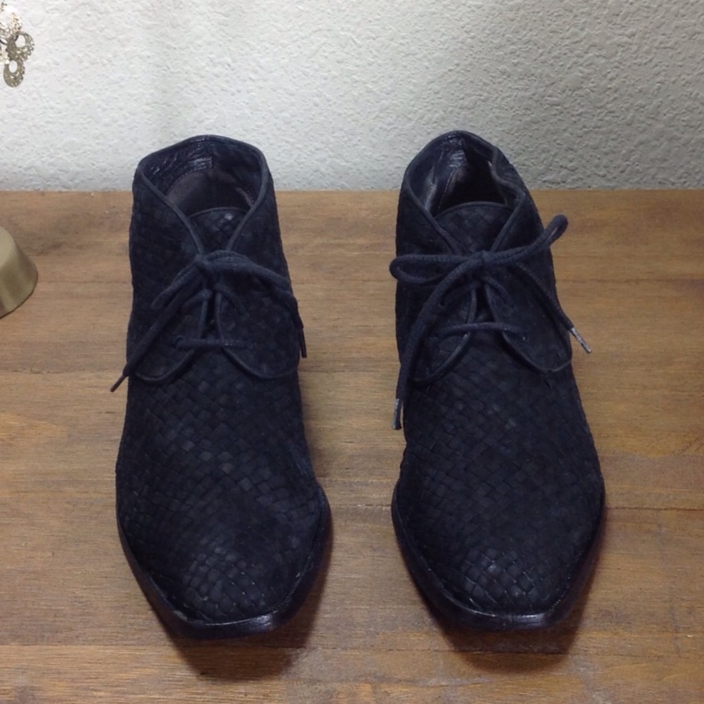 Via Spiga Vintage Woven Black Suede Lace-Up Bootie - Picture 2 of 6
